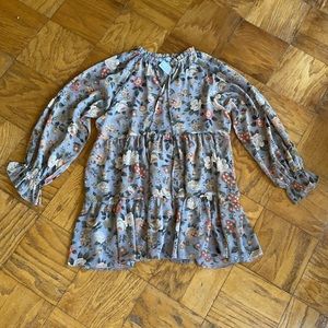 Fall Floral Babydoll Dress with Balloon Sleeves